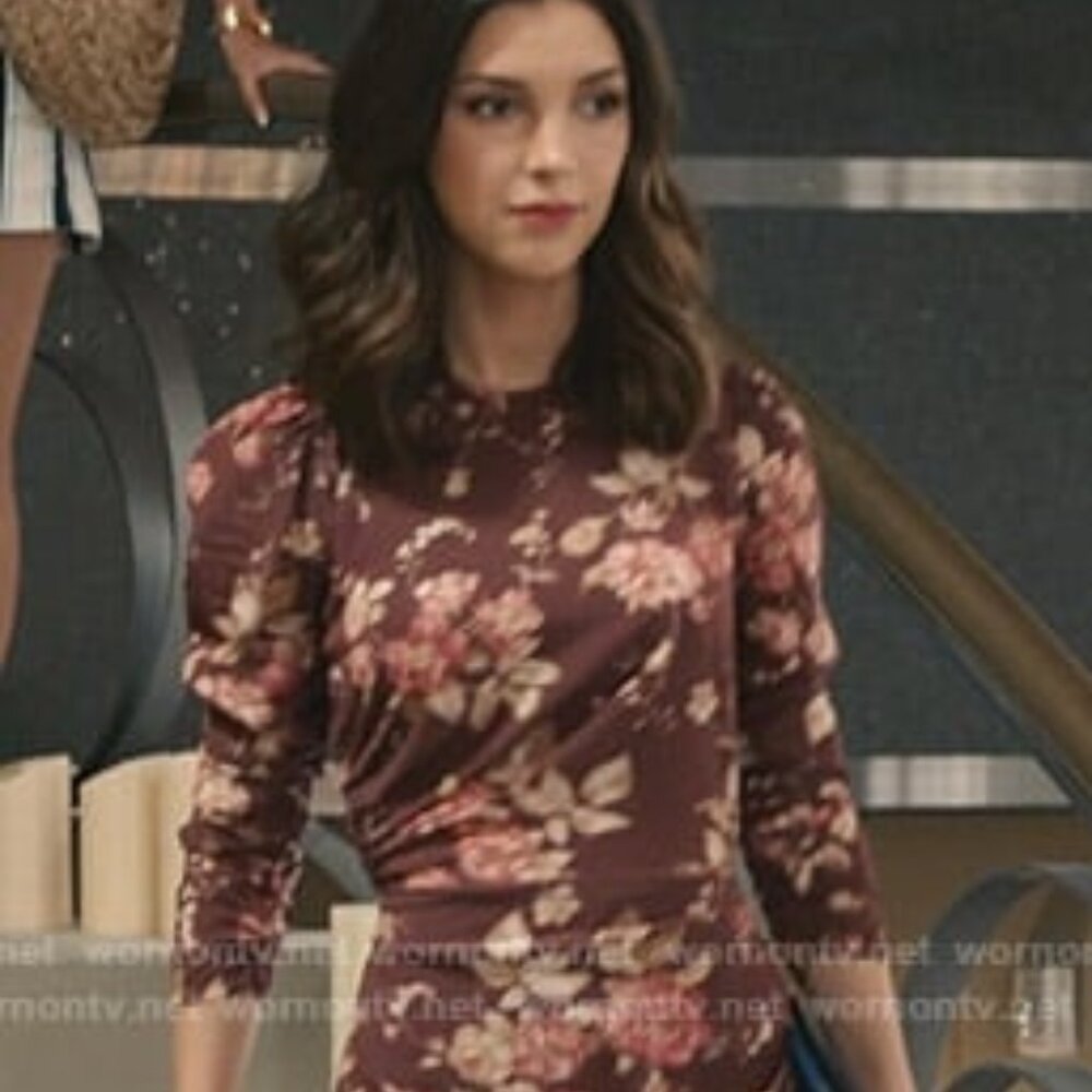 ZIMMERMAN Unbridled Floral Print Crepe Ruched Draped Long Sleeve Dress